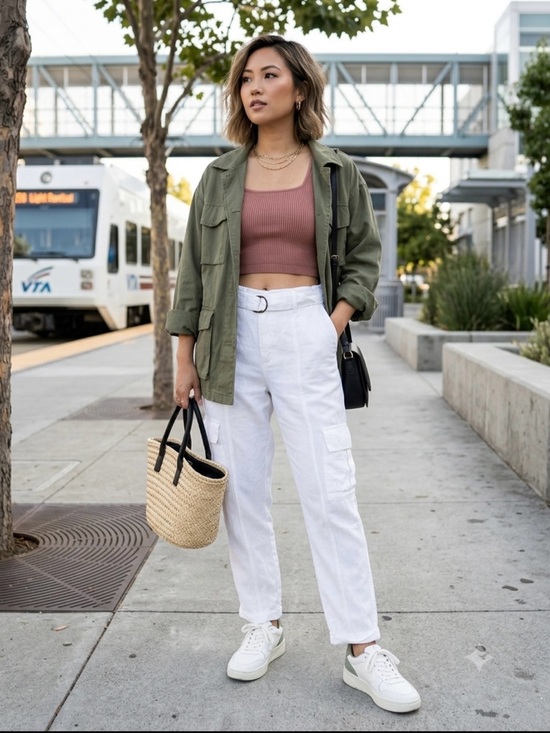 Nicole Miller Pants - Nicole Miller linen Blend White Cargo Pants with Belt